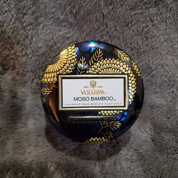 Mini 4 Oz. Voluspa MOSO BAMBOO Limited Edition Tin Coconut Wax Candle - Picture 1 of 6